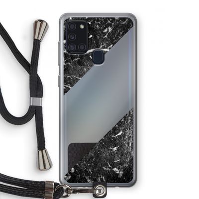 Zwart marmer: Samsung Galaxy A21s Transparant Hoesje met koord