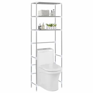 Opbergrek voor boven toilet 3-laags 53x28x169 cm zilverkleurig