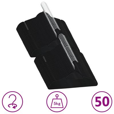 VidaXL 50-delige kledinghangerset anti-slip fluweel zwart