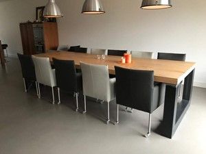 Set van 10 leren kuip eetkamerstoelen - met wieltjes - grijs leer - Echt leer, Modern, ontdek de vele Leersoorten en Kleuren bij ShopX