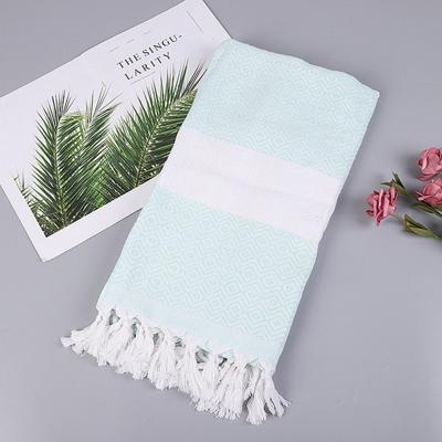 Gestreepte katoenen badhanddoek met kwastjes dunne reizen camping Bad sauna strand Gym zwembad deken absorberend Easy Care (hemelsblauw)