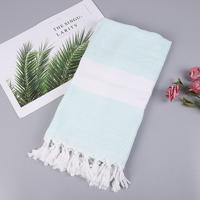Gestreepte katoenen badhanddoek met kwastjes dunne reizen camping Bad sauna strand Gym zwembad deken absorberend Easy Care (hemelsblauw)