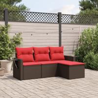 4-delige tuinbankset met kussens, bruin polyrotan