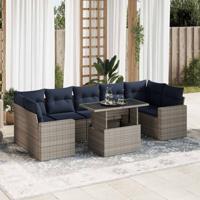8-delige Loungeset met kussens poly rattan acacia grijs