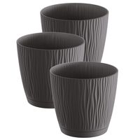 3x stuks stijlvolle kunststof plantenpot/bloempot dia 24 cm/hoogte 22.5 cm Waves antraciet grijs