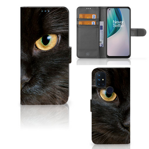 OnePlus Nord N10 Telefoonhoesje met Pasjes Zwarte Kat