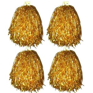 4x Stuks cheerball/pompom goud met ringgreep 33 cm