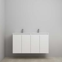 On-Line Onderkast - 120 cm - Voorgemonteerd - Greeploos 4 Deuren - Acryl Wastafel - 2 Kraangaten - Hoogglans Wit