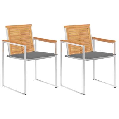 Tuinstoelen 2 st met kussens massief teakhout en staal