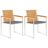 Tuinstoelen 2 st met kussens massief teakhout en staal
