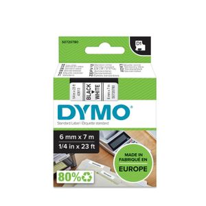 Labeltape DYMO D1 43613 Polyester Tapekleur: Wit Tekstkleur:Zwart 6 mm 7 m