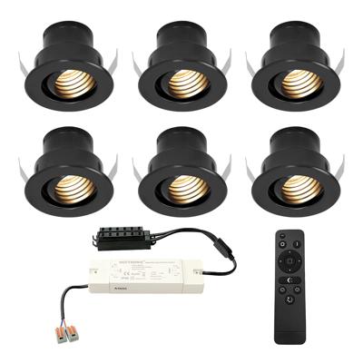 Set van 6 Medina LED Mini Inbouwspots met Trafo - 12 Volt 3 Watt 150 lumen - Dimbaar - Kantelbaar - Verzonken - Plat 35mm (Lage inbouwdiepte) - 2700K - IP44 waterdicht - Zwart