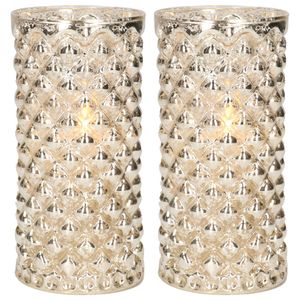 2x stuks luxe led kaarsen in zilver glas D7,5 x H15 cm