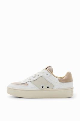 Sneakers met leer en plateauzool - WHITE - 41