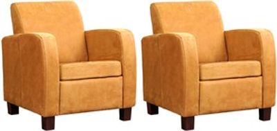 Set van 2 Cognac leren landelijke fauteuils Joy - poot hout bruin - Kenia Leer Cognac (cognac leer)