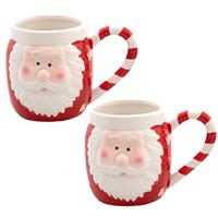 Kerst mok - 2x - kerstman - 8 x 11 cm - keramiek - 400 ml - beker - koffiemok/theemok
