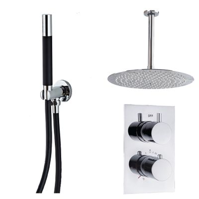 Regendouche set SaniClear Shine Pro | Inbouw | Thermostaatkraan | 2-weg | Rond | Chroom-zwart