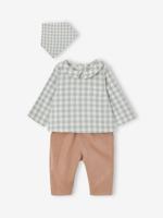 Babyset met body shirt + fluwelen broek + bandana saliegroen Babyset met body shirt + fluwelen broek + bandana saliegroen