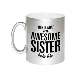 Awesome sister cadeau mok / beker zilver voor zus 330 ml