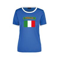 Italia ringer t-shirt blauw met witte randjes voor dames - Italie supporter kleding XL  -