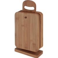 6x Bamboe houten broodplankjes met houder 22 cm - Snijplanken/serveerplanken/broodplanken van hout - thumbnail