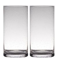 Set van 2x stuks transparante home-basics cylinder vorm vaas/vazen van bubbel glas 30 x 15 cm - thumbnail