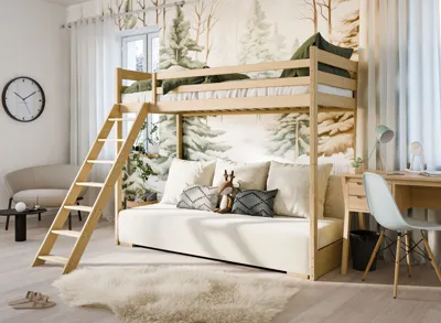 Hoogslaper met Slaapbank Sophie - Naturel / Ribstof Creme - Direct Leverbaar!