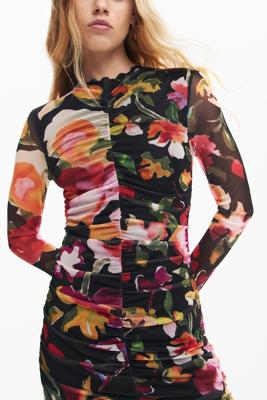 Korte bloemenjurk - BLACK - M