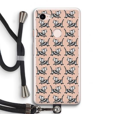 Zwarte poes: Pixel 3 Transparant Hoesje met koord