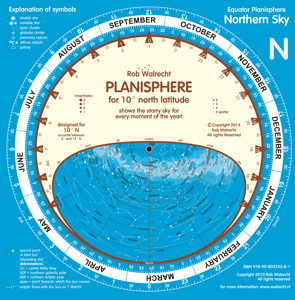 Sterrenkaart - Planisfeer Ecuator - Evenaar (engelstalig) 10° Noord en