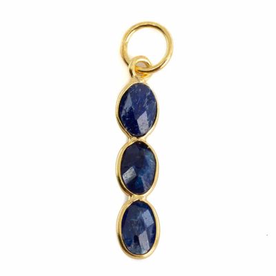 Edelsteen Hanger Saffier (gekleurd) 3 Stenen - Zilver & Verguld - 20 x 4 mm
