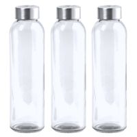 3x Stuks glazen waterfles/drinkfles transparant met Rvs dop 550 ml - thumbnail