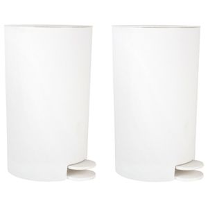 Prullenbak/pedaalemmer - 2x - kunststof - wit - 3 liter - 15 x 27 cm - Badkamer/toilet