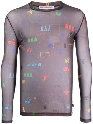 Walter Van Beirendonck t-shirt transparent à imprimé graphique - Violet