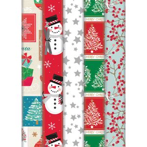 5x Rollen Kerst inpakpapier/cadeaupapier wit met grijze sterren print 2 x 0,7 meter