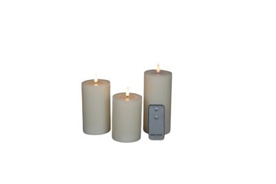3ST IVOOR KAARS WAX RUSTIEK 3D LONT 7,5X10/12,5/15CM AFSTANDSBEDIENING 3X3AAA - Annas collection