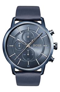 Boss Hugo Boss heren chronograaf architectonisch blauw lederen bandhorloge 44 mm