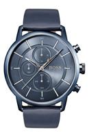 Boss Hugo Boss heren chronograaf architectonisch blauw lederen bandhorloge 44 mm