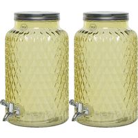 2x drankdispenser/limonadetap met kraantje - glas - 5,5L - geel