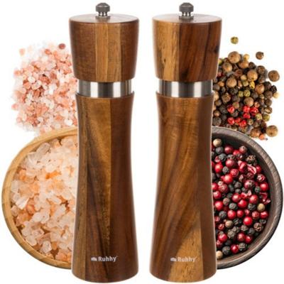 Ruhhy Zout- en pepermolen set - acacia hout - 21 x 6 cm - pepermolens en zoutmolens