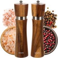 Ruhhy Zout- en pepermolen set - acacia hout - 21 x 6 cm - pepermolens en zoutmolens