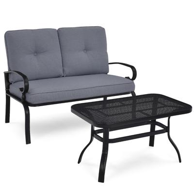 2-Zits Tuinbank met Salontafel Zitbank met Kussens Balkonmeubelset Tuingarnituur Balkonset Zitgroep voor Tuin/Balkon Erf
