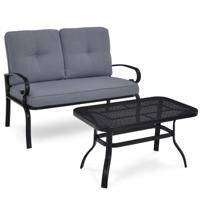 2-Zits Tuinbank met Salontafel Zitbank met Kussens Balkonmeubelset Tuingarnituur Balkonset Zitgroep voor Tuin/Balkon Erf