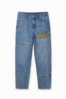 Straight jeans met patch - BLUE - 34 - thumbnail