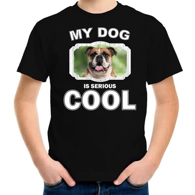 Britse bulldog honden t-shirt my dog is serious cool zwart voor kinderen Britse bulldog honden t-shirt my dog is serious cool zwart voor kinderen