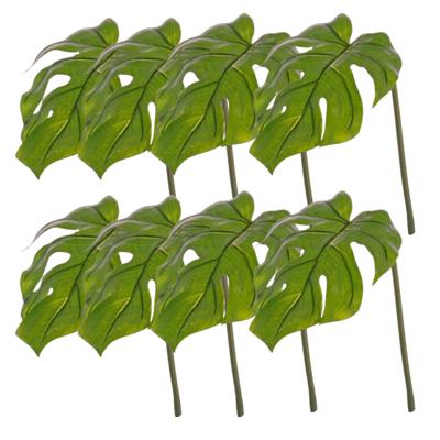 Kunstplant Monstera tak - 8x - bladgroen steel - 55 cm - gatenplant takken Kunstplant Monstera tak - 8x - bladgroen steel - 55 cm - gatenplant takken