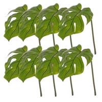 Kunstplant Monstera tak - 8x - bladgroen steel - 55 cm - gatenplant takken