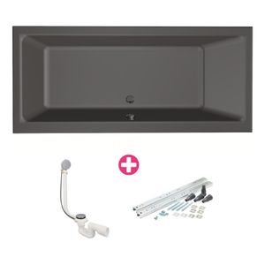 Ligbad Xenz Kristal | Inbouw | 180x80 cm | Incl.Badafvoer | Met overloop | Acryl | Antraciet mat