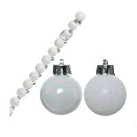 Decoris Mini kerstballen - 14x- parelmoer wit - D3 cm - kunststof