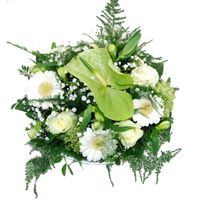 Wit bloemstukje in schaal - thumbnail